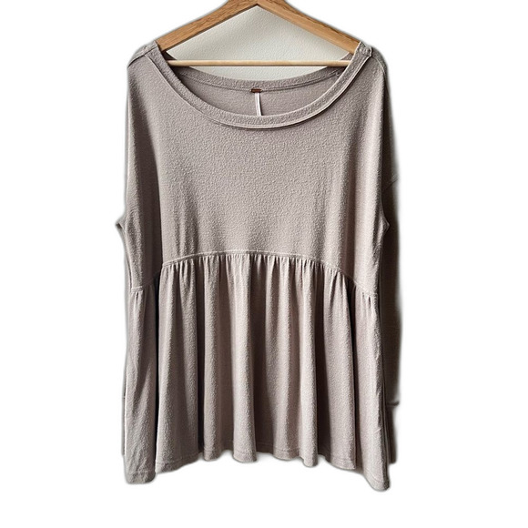 Free People Forever Your Girl Babydoll Scoop Neck Textured Long Sleeve Top Small - Picture 2 of 5